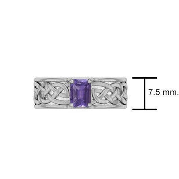 Celtic Knotwork Silver Wedding Ring with Gemstone TRI2361 - Jewelry